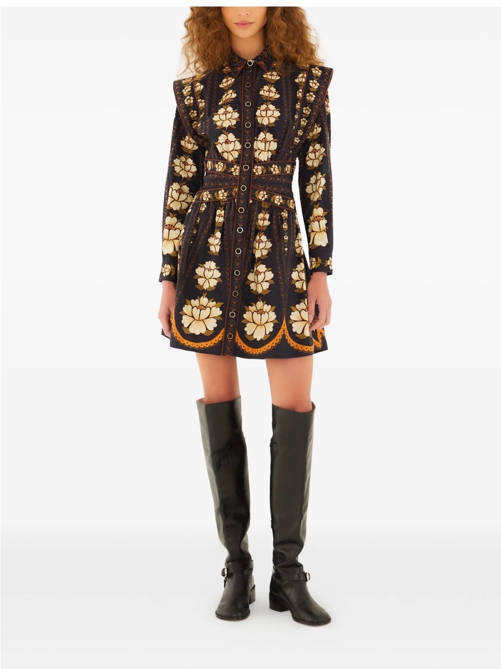 Farm Rio Black Embroidered Flowers Topstitching Long Sleeve size M - Picture 7 of 10